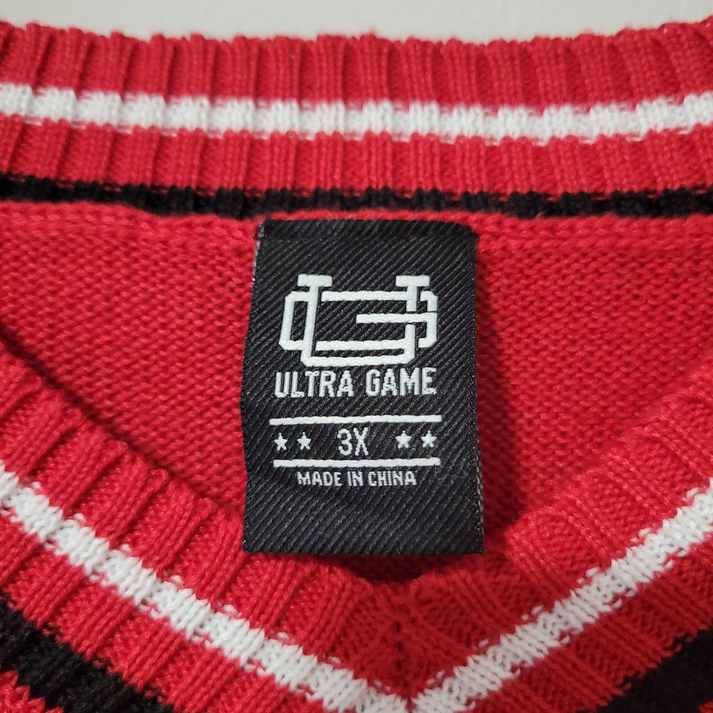 Ultra Game NBA Chicago Bulls Red V-Neck Sweater Mens 3X Varsity Knit Pullover - Picture 4 of 9